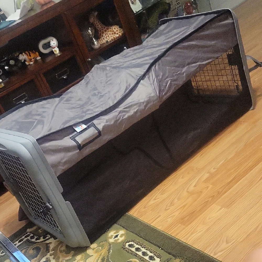Gray Pet Carrier with Black Straps